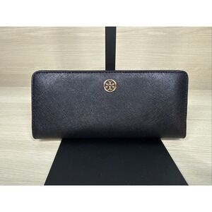 Tory Burch Slim Envelope Wallet black leather Snap Closure Fast Ship